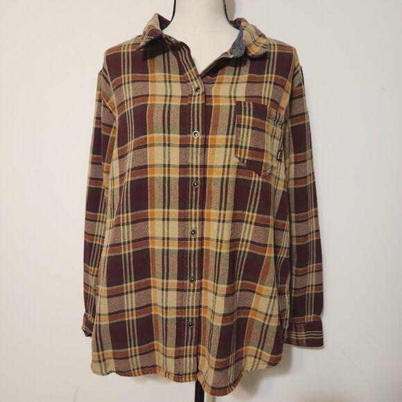 Other - Prana Organic Cotton Brown Plaid flannel Snap Fromt Long Sleeve Shirt